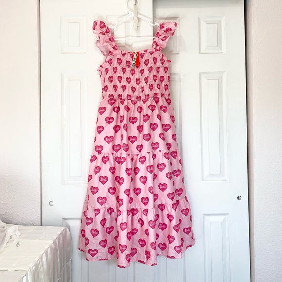 Women Barbie Valentine Heart Allover Print Sleeveless Smocking Pink Dress - Picture 2 of 9